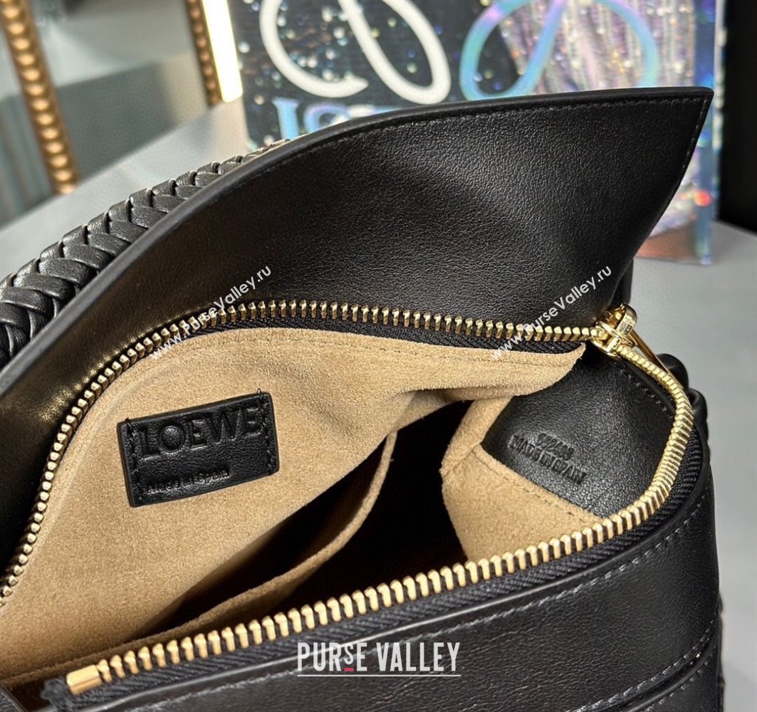 Loewe Small Puzzle bag in smooth calfskin with woven Handle Black 2025 0925 (nana-250925027)