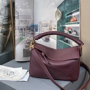 Loewe Small Puzzle bag in smooth calfskin with woven Handle Dark Burgundy 2025 0925 (nana-250925028)