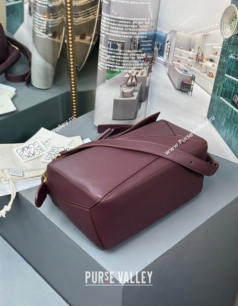 Loewe Small Puzzle bag in smooth calfskin with woven Handle Dark Burgundy 2025 0925 (nana-250925028)
