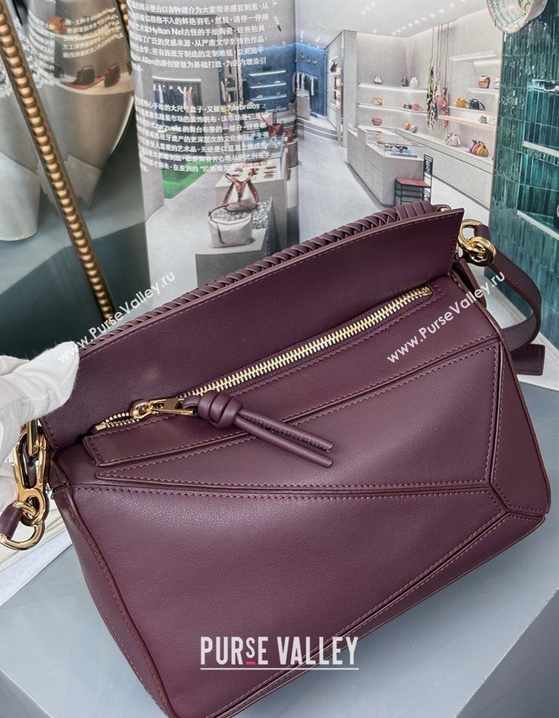 Loewe Small Puzzle bag in smooth calfskin with woven Handle Dark Burgundy 2025 0925 (nana-250925028)