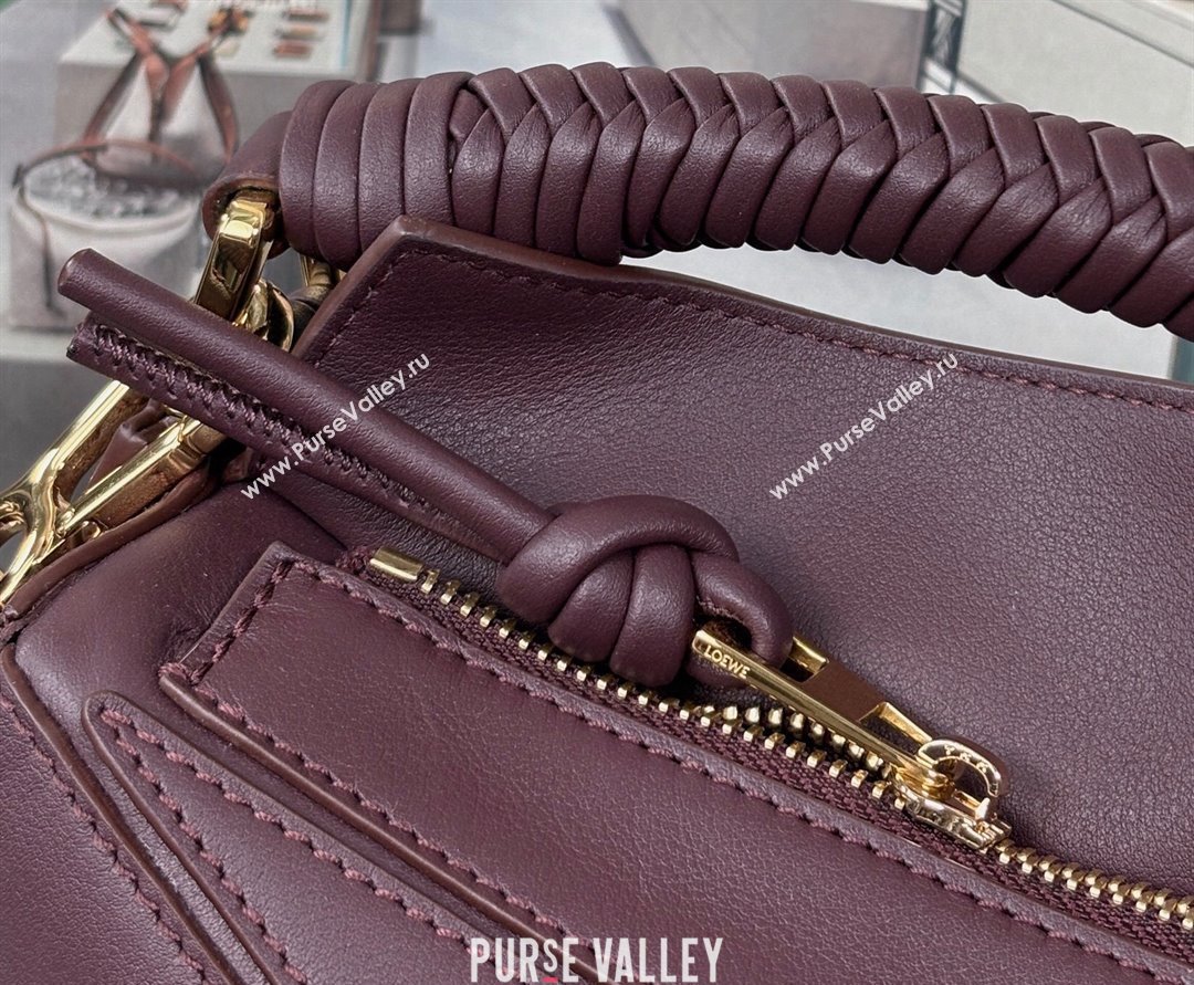 Loewe Small Puzzle bag in smooth calfskin with woven Handle Dark Burgundy 2025 0925 (nana-250925028)
