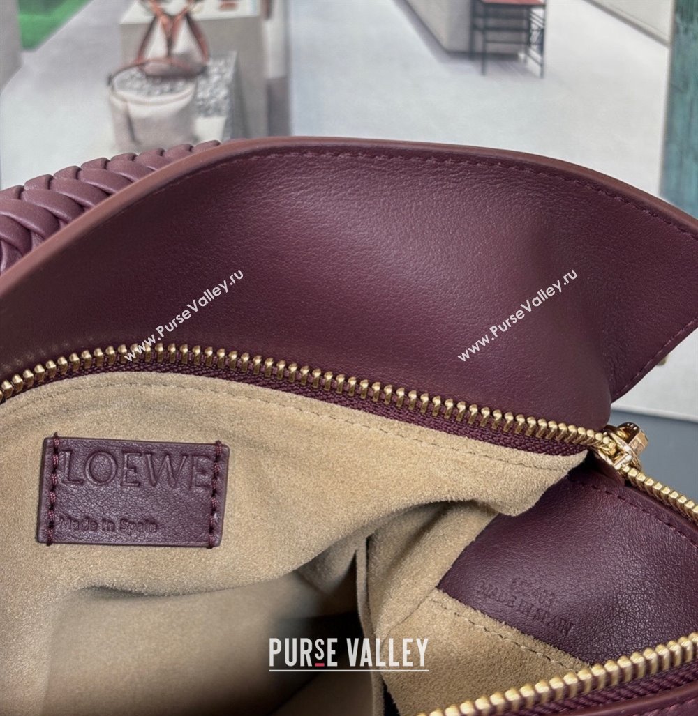 Loewe Small Puzzle bag in smooth calfskin with woven Handle Dark Burgundy 2025 0925 (nana-250925028)