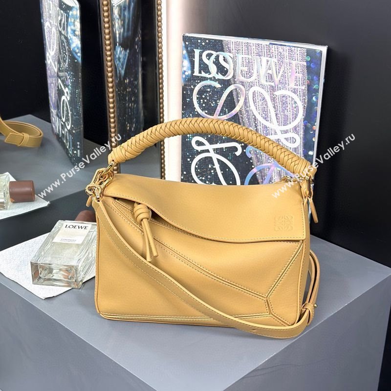 Loewe Small Puzzle bag in smooth calfskin with woven Handle Yellow 2025 0925 (nana-250925029)