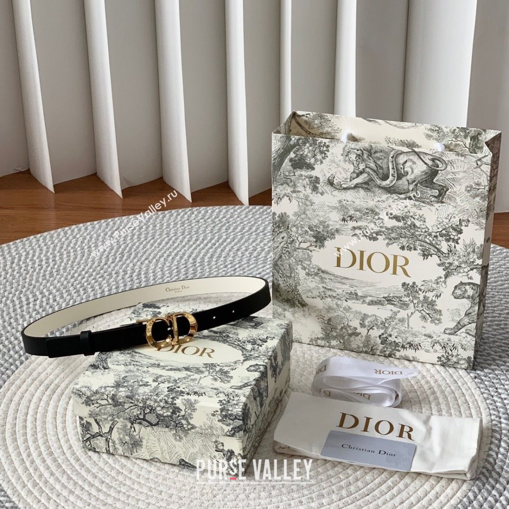 Dior CD Calfskin Belt 2cm Black/White/Gold 2024 (YANG-24111303)