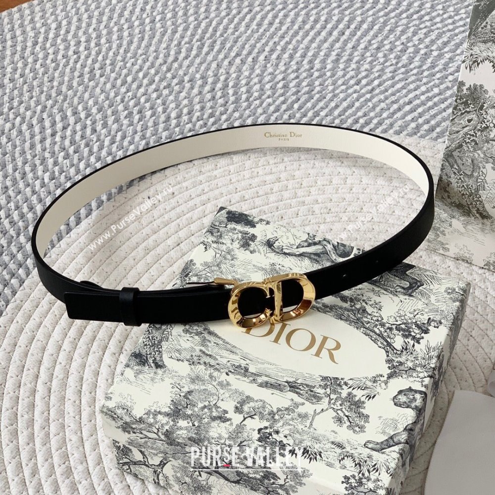 Dior CD Calfskin Belt 2cm Black/White/Gold 2024 (YANG-24111303)