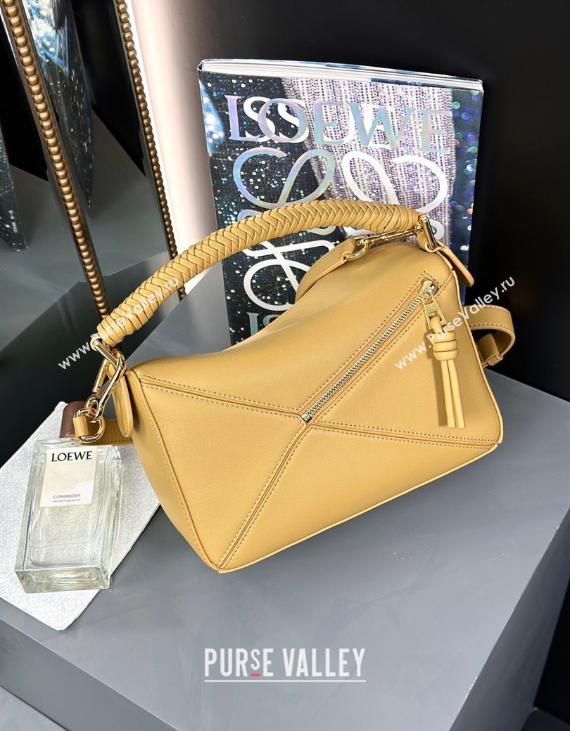 Loewe Small Puzzle bag in smooth calfskin with woven Handle Yellow 2025 0925 (nana-250925029)
