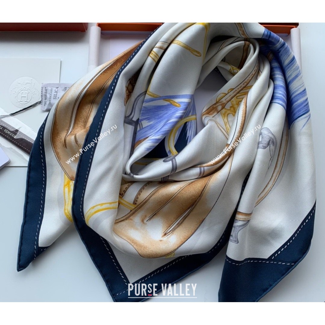 Hermes Sketch Twilly Silk Square Scarf 90x90cm Blue 2021 (WNS-21081801)