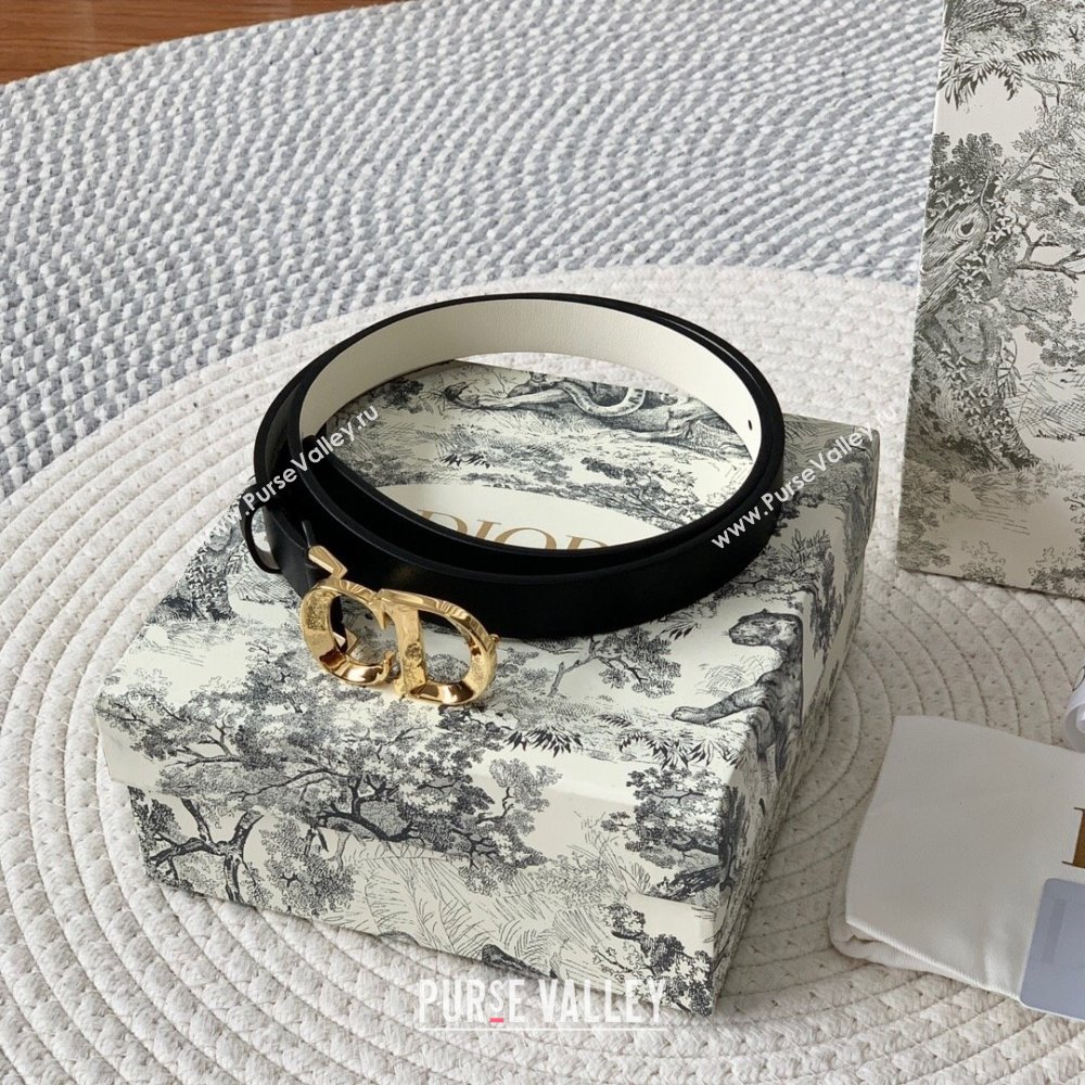 Dior CD Calfskin Belt 2cm Black/White/Gold 2024 (YANG-24111303)