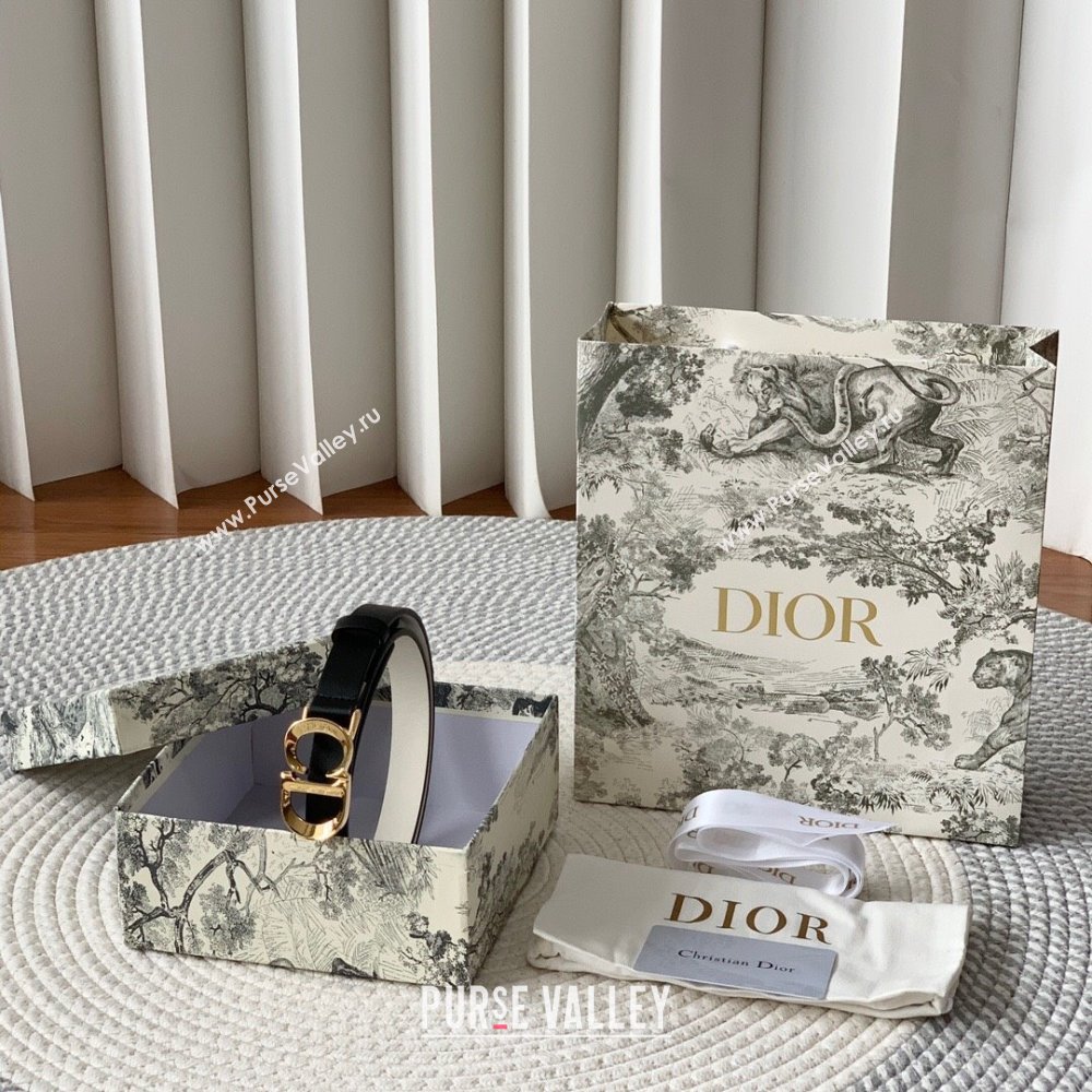 Dior CD Calfskin Belt 2cm Black/White/Gold 2024 (YANG-24111303)