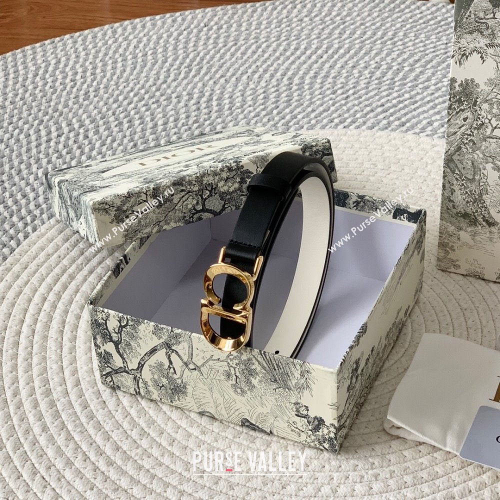 Dior CD Calfskin Belt 2cm Black/White/Gold 2024 (YANG-24111303)