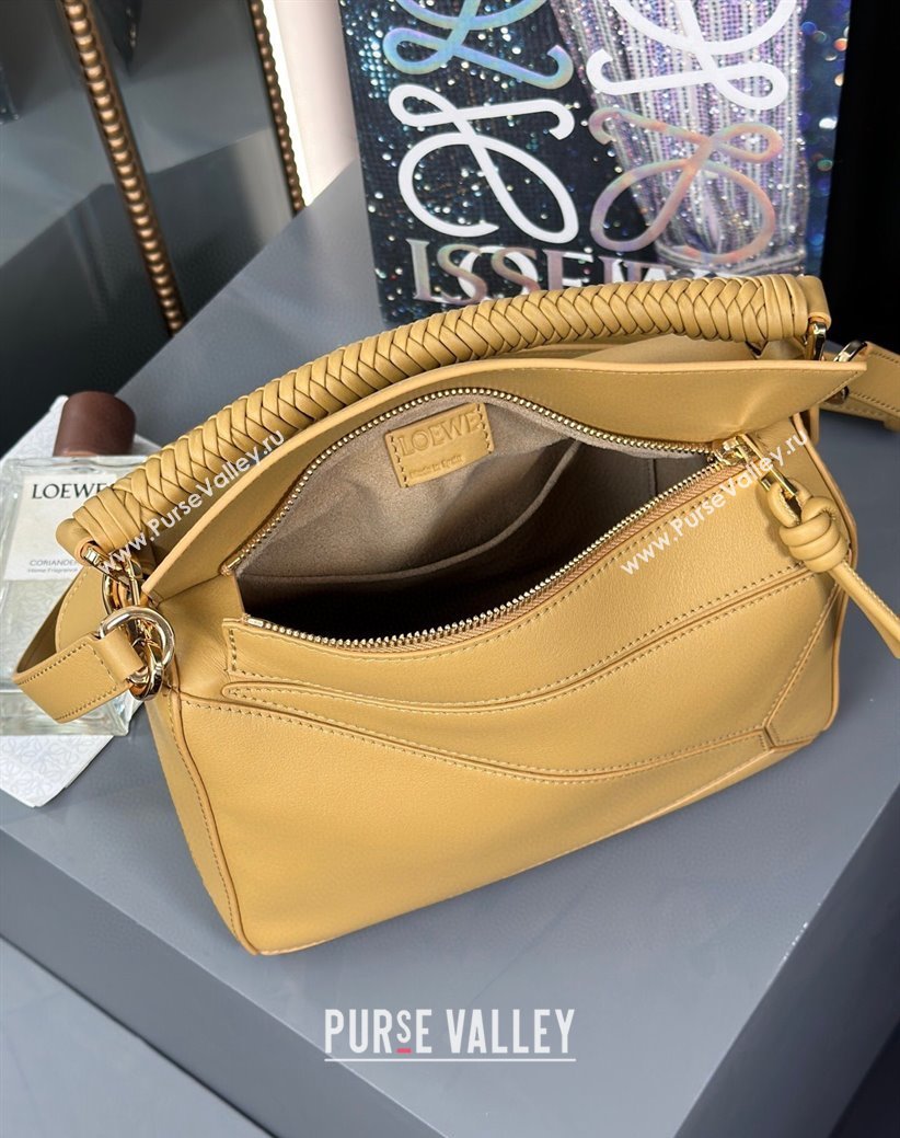 Loewe Small Puzzle bag in smooth calfskin with woven Handle Yellow 2025 0925 (nana-250925029)