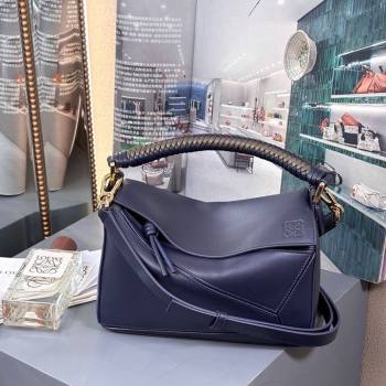 Loewe Small Puzzle bag in smooth calfskin with woven Handle Blue 2025 0925 (nana-250925030)