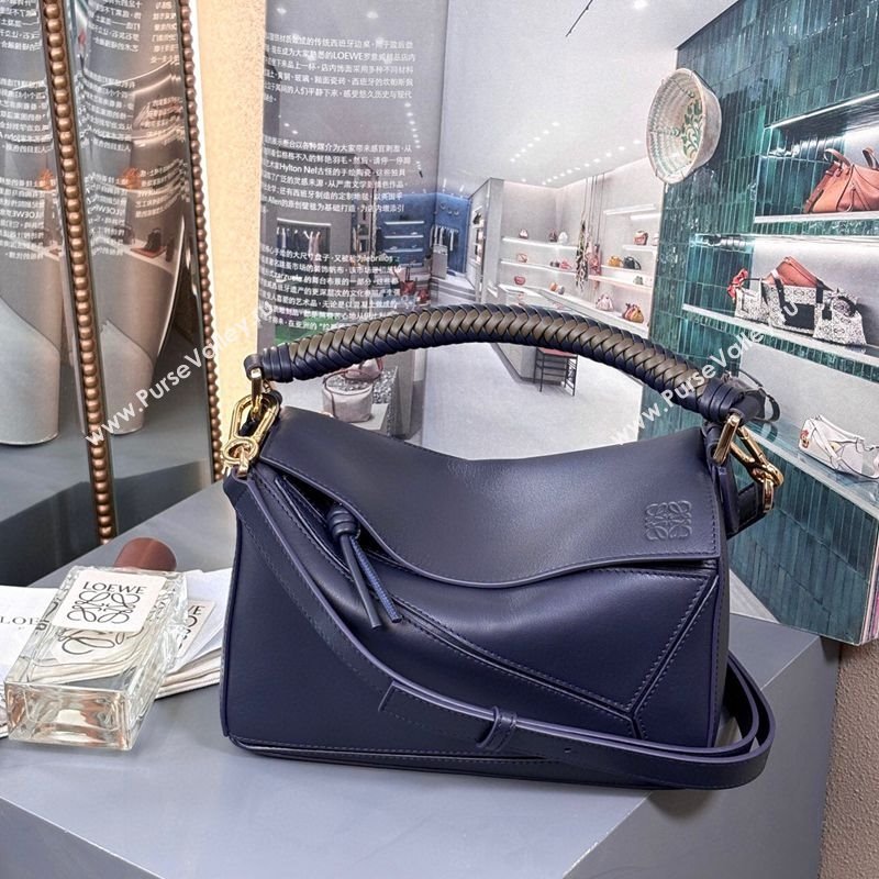 Loewe Small Puzzle bag in smooth calfskin with woven Handle Blue 2025 0925 (nana-250925030)
