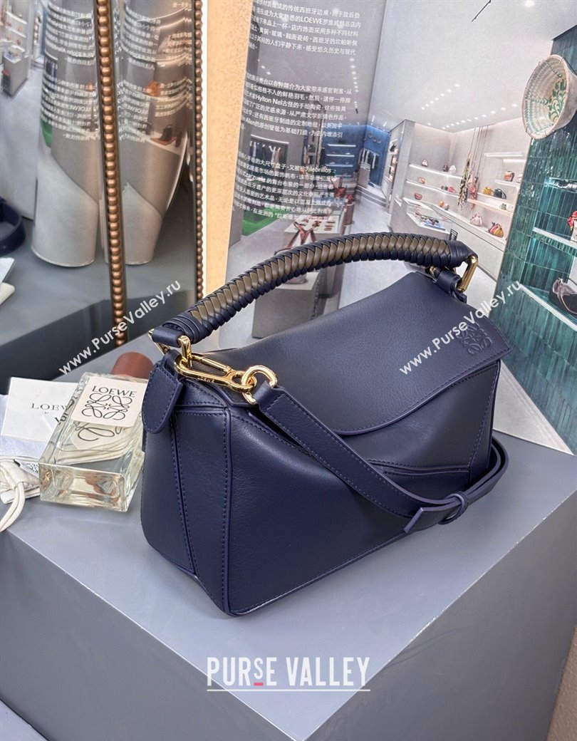 Loewe Small Puzzle bag in smooth calfskin with woven Handle Blue 2025 0925 (nana-250925030)