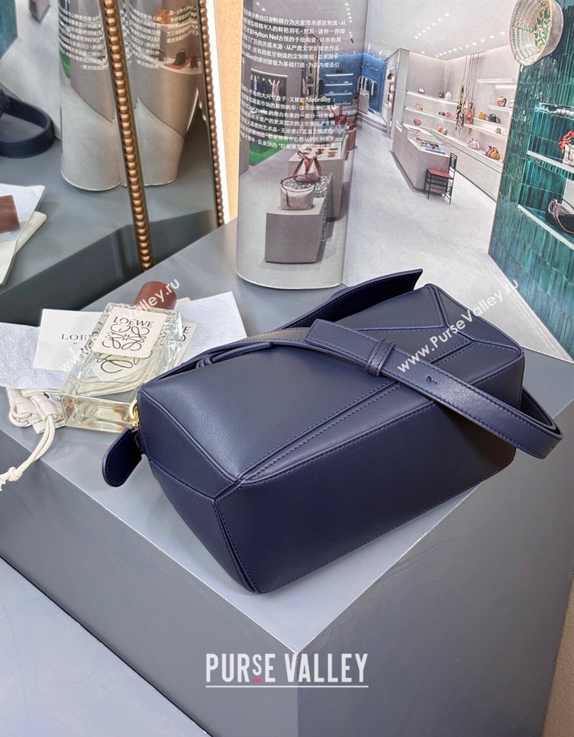 Loewe Small Puzzle bag in smooth calfskin with woven Handle Blue 2025 0925 (nana-250925030)