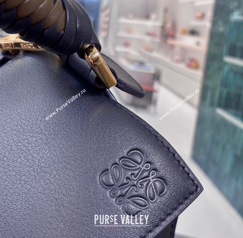 Loewe Small Puzzle bag in smooth calfskin with woven Handle Blue 2025 0925 (nana-250925030)