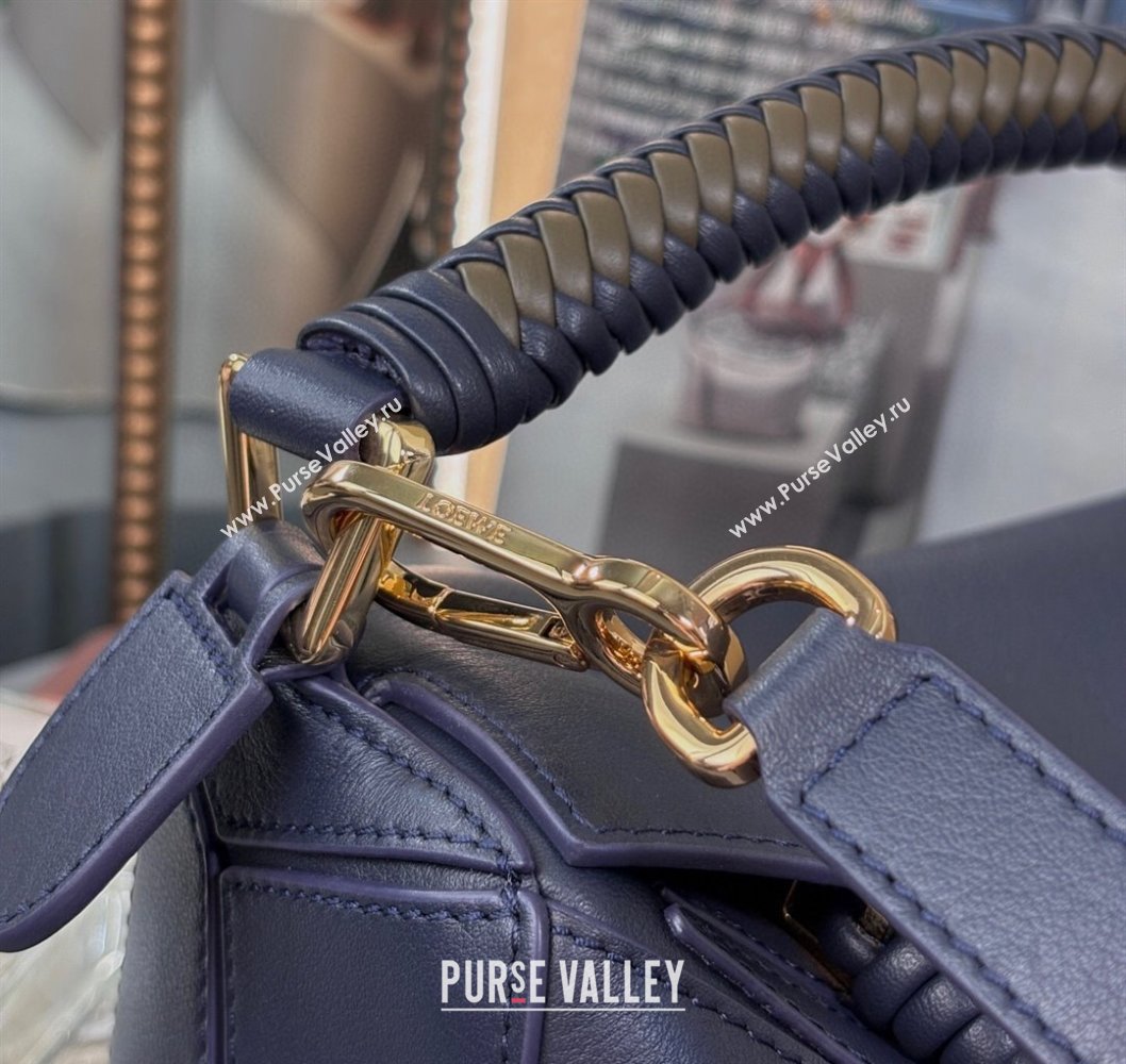 Loewe Small Puzzle bag in smooth calfskin with woven Handle Blue 2025 0925 (nana-250925030)