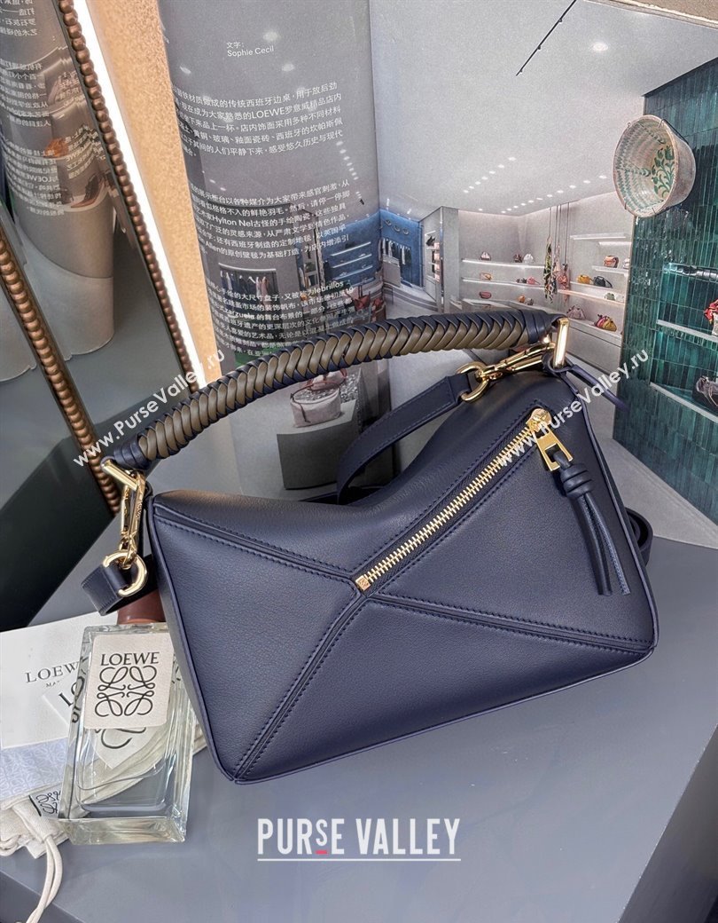Loewe Small Puzzle bag in smooth calfskin with woven Handle Blue 2025 0925 (nana-250925030)
