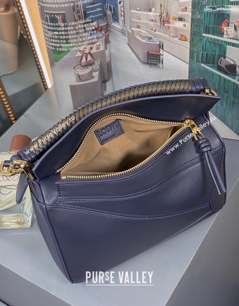 Loewe Small Puzzle bag in smooth calfskin with woven Handle Blue 2025 0925 (nana-250925030)
