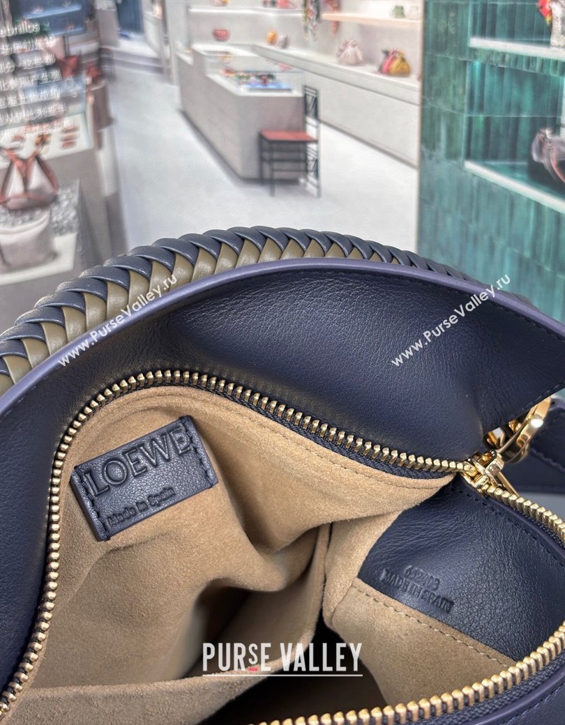 Loewe Small Puzzle bag in smooth calfskin with woven Handle Blue 2025 0925 (nana-250925030)