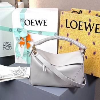 Loewe Small Puzzle bag in smooth calfskin with woven Handle Grey 2025 0925 (nana-250925031)