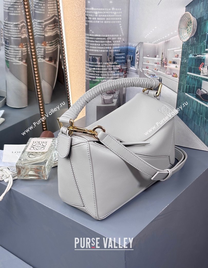 Loewe Small Puzzle bag in smooth calfskin with woven Handle Grey 2025 0925 (nana-250925031)