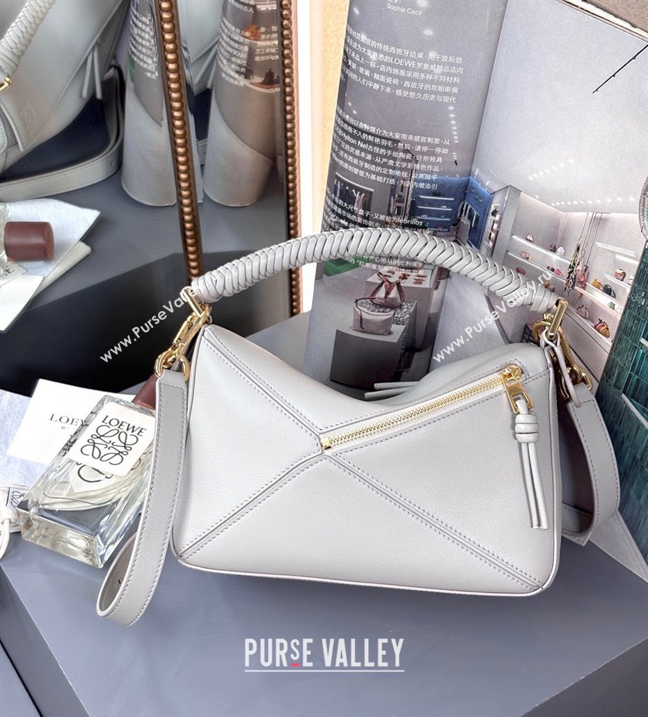 Loewe Small Puzzle bag in smooth calfskin with woven Handle Grey 2025 0925 (nana-250925031)