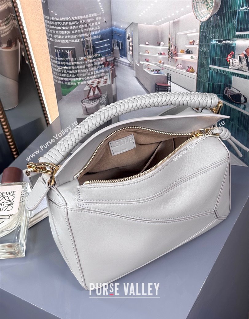 Loewe Small Puzzle bag in smooth calfskin with woven Handle Grey 2025 0925 (nana-250925031)