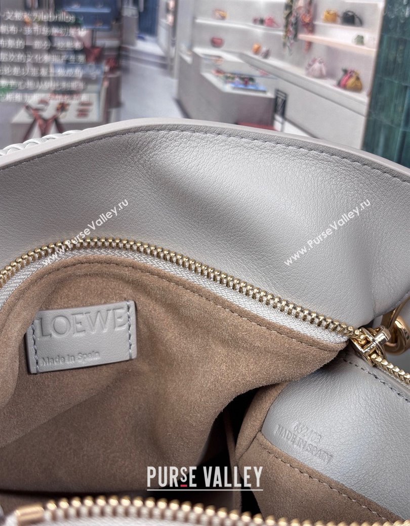 Loewe Small Puzzle bag in smooth calfskin with woven Handle Grey 2025 0925 (nana-250925031)