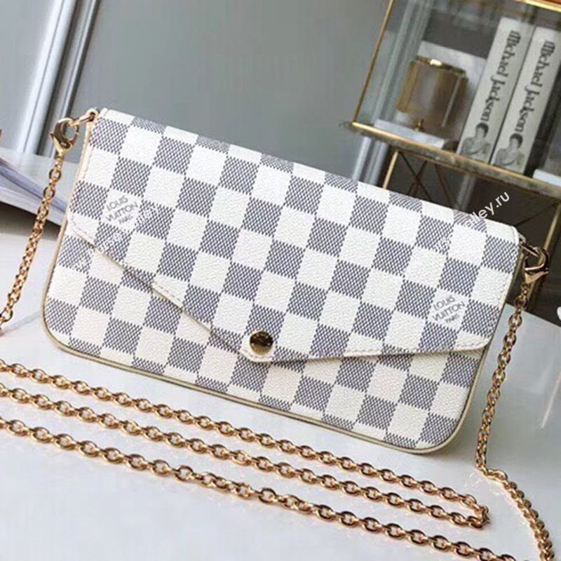 Louis Vuitton Pochette Felicie Chain Wallet WOC in Damier Azur Canvas N63106 (KI-240218059)