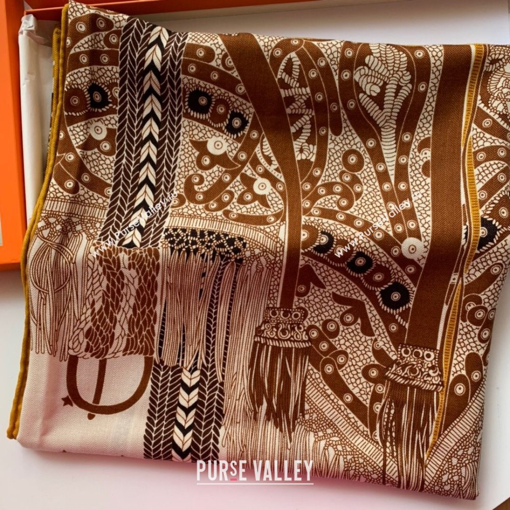 Hermes Cashmere Silk Sqaure Shawl Scarf 140cm H8603 Brown 2024 Top (WNS-24080603)