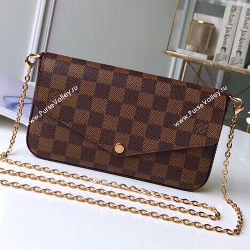 Louis Vuitton Pochette Felicie Chain Wallet WOC in Damier Ebene Canvas N63032 (KI-240218060)