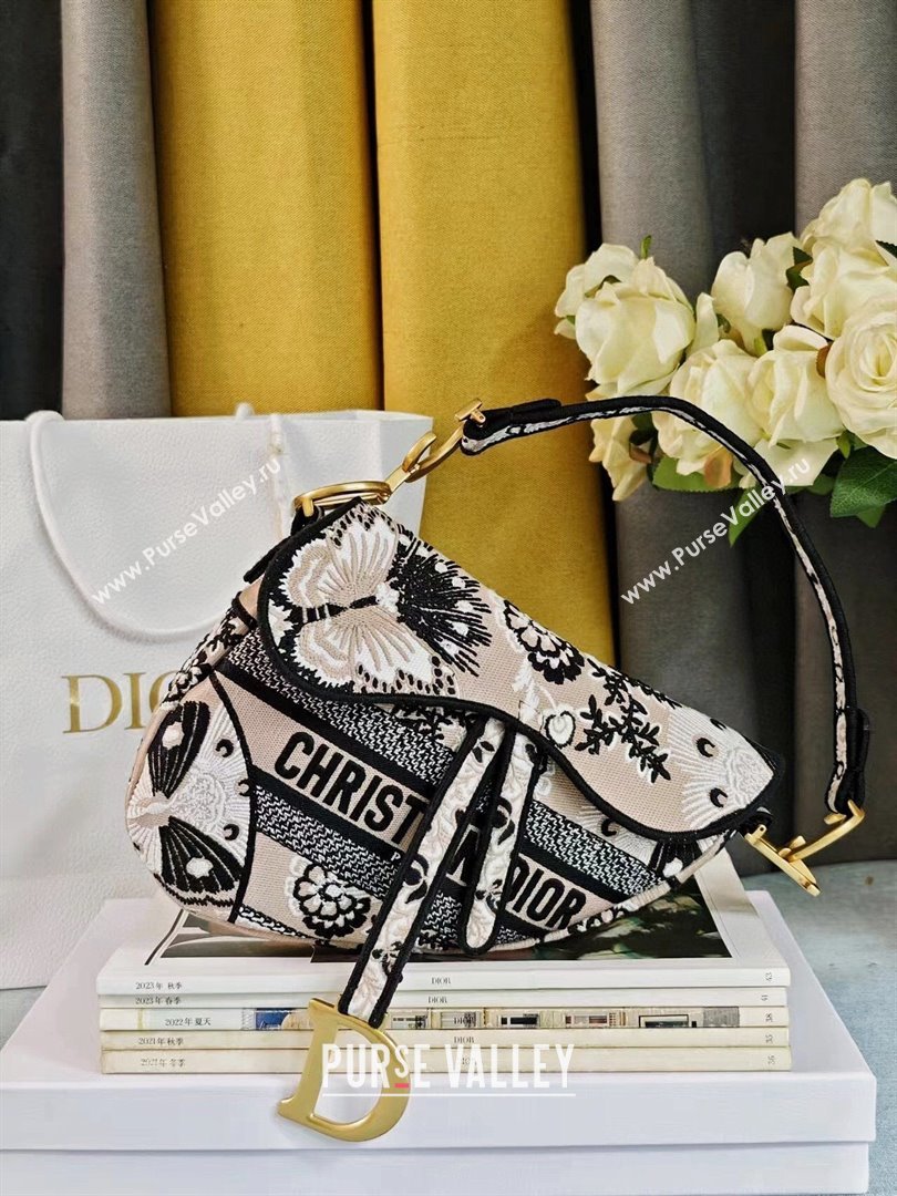 Dior Medium Saddle Bag in Beige Multicolor Butterfly Bandana Embroidery 2024 (DMZ-241817)