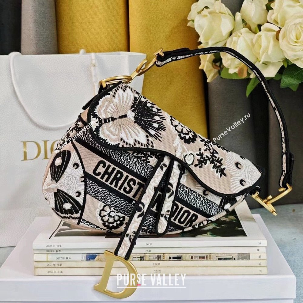 Dior Medium Saddle Bag in Beige Multicolor Butterfly Bandana Embroidery 2024 (DMZ-241817)