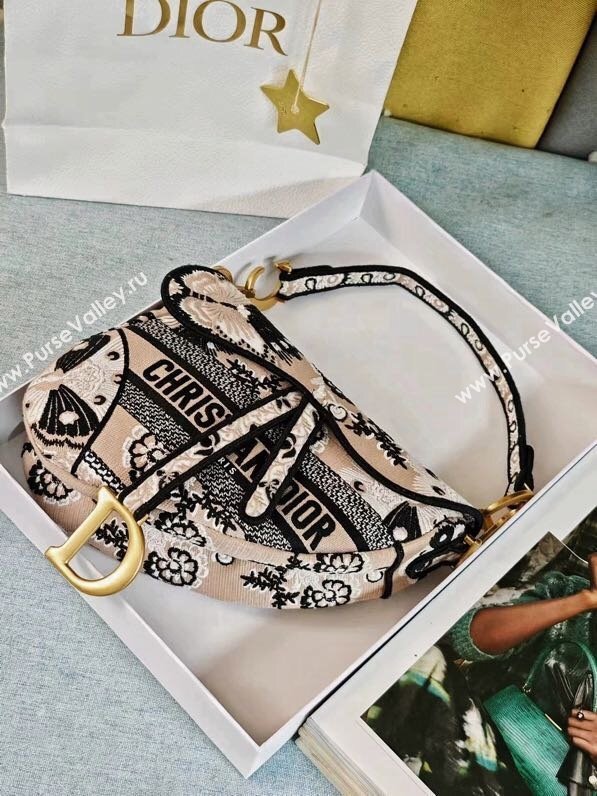 Dior Medium Saddle Bag in Beige Multicolor Butterfly Bandana Embroidery 2024 (DMZ-241817)