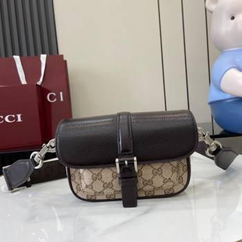 Gucci GG Super Mini Bag in Beige and Ebony Original GG Canvas and Leather 795213 2024 (XLU-24093026)