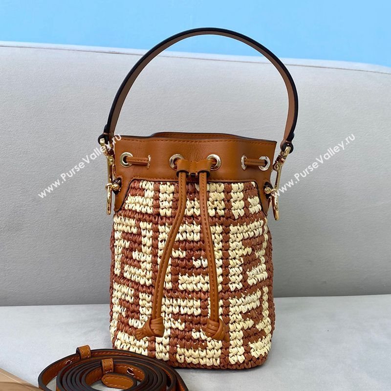 Fendi Raffia Mon Tresor Mini Bucket Bag Brown 2021 (CL-21032007)