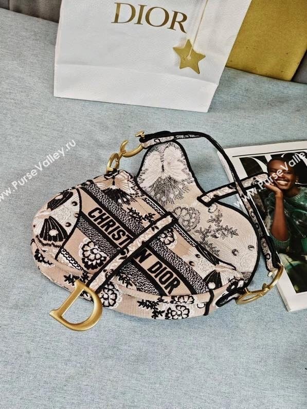 Dior Medium Saddle Bag in Beige Multicolor Butterfly Bandana Embroidery 2024 (DMZ-241817)