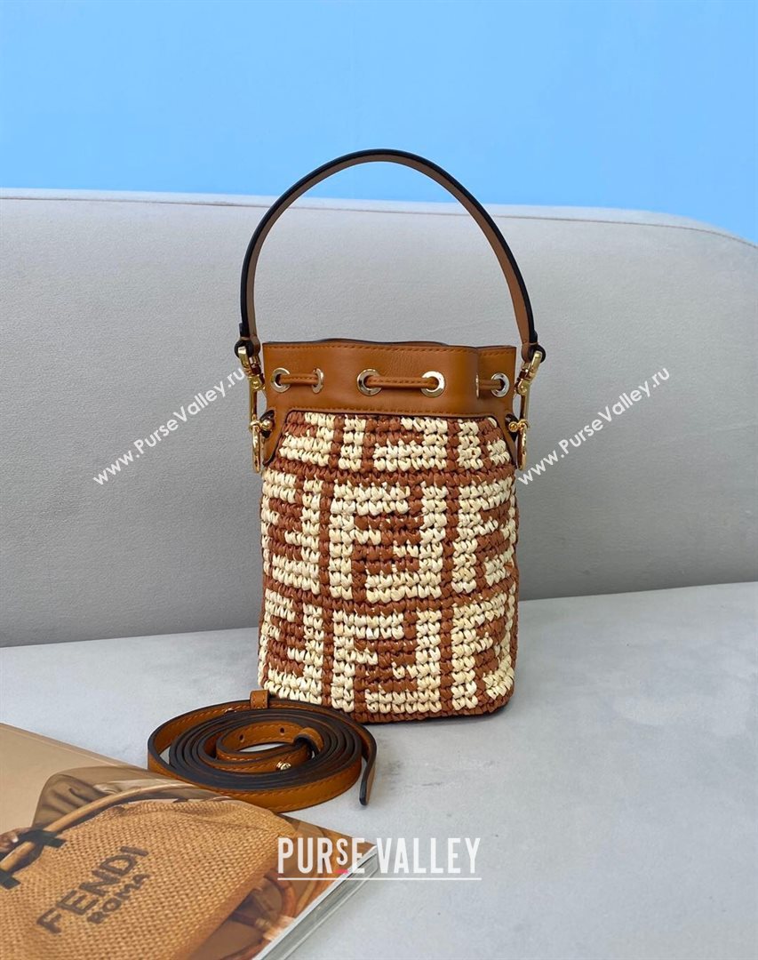 Fendi Raffia Mon Tresor Mini Bucket Bag Brown 2021 (CL-21032007)