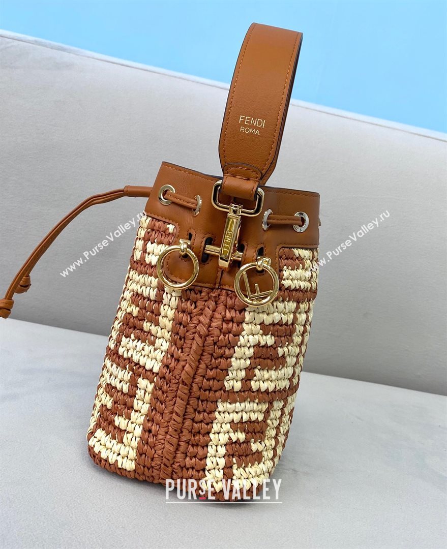 Fendi Raffia Mon Tresor Mini Bucket Bag Brown 2021 (CL-21032007)