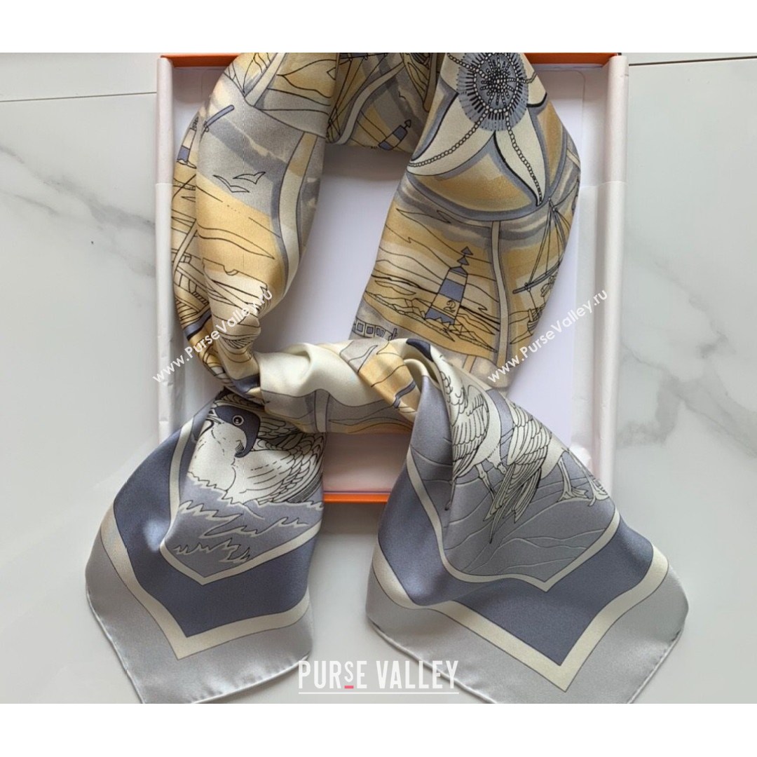 Hermes Sea Snail Twilly Silk Square Scarf 90x90cm Grey 2021 (WNS-21081810)