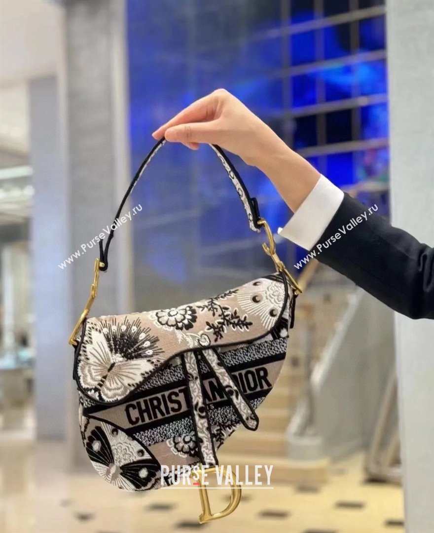 Dior Medium Saddle Bag in Beige Multicolor Butterfly Bandana Embroidery 2024 (DMZ-241817)