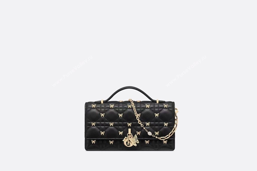 Dior Miss Dior Top Handle Bag with Gold-Finish Butterfly Studs Black 2024 (DMZ-241807)