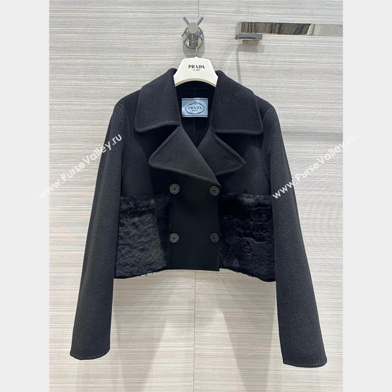 Prada Cashmere Short Coat P102010 Black 2023 (Q-23102010)