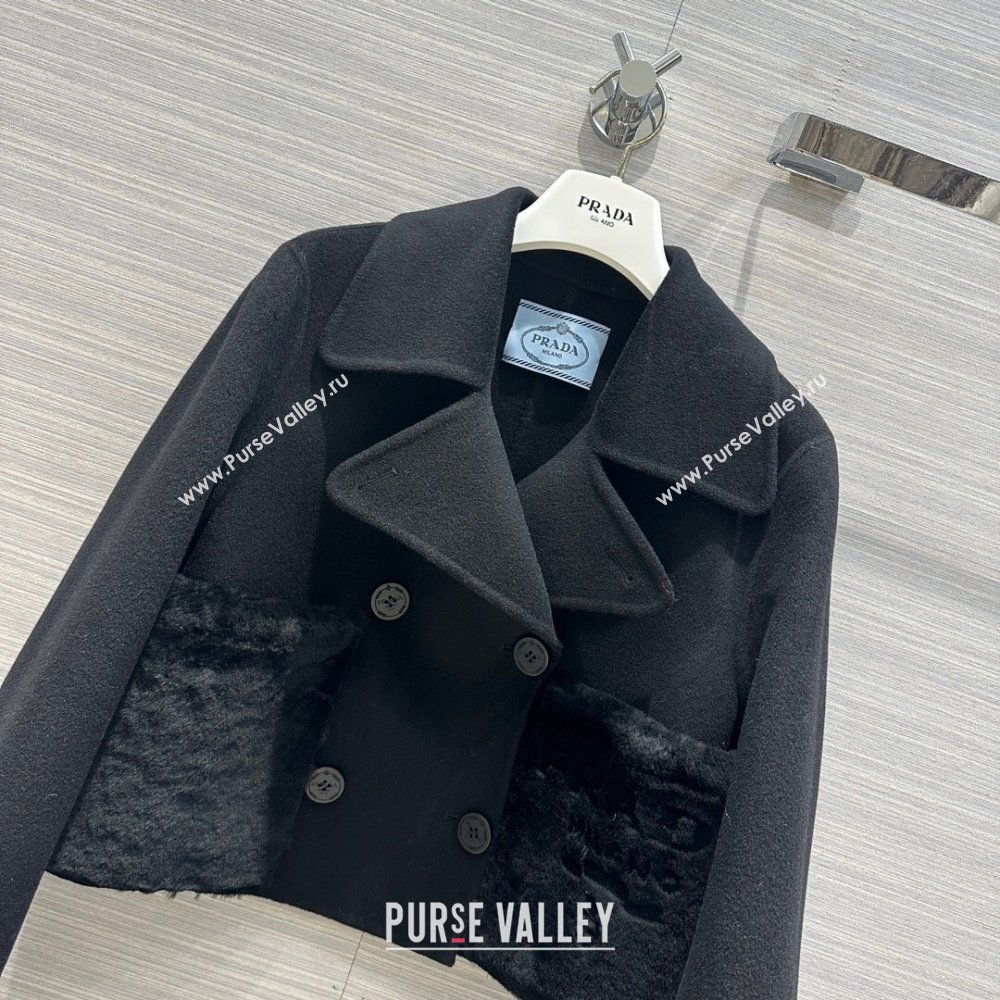 Prada Cashmere Short Coat P102010 Black 2023 (Q-23102010)