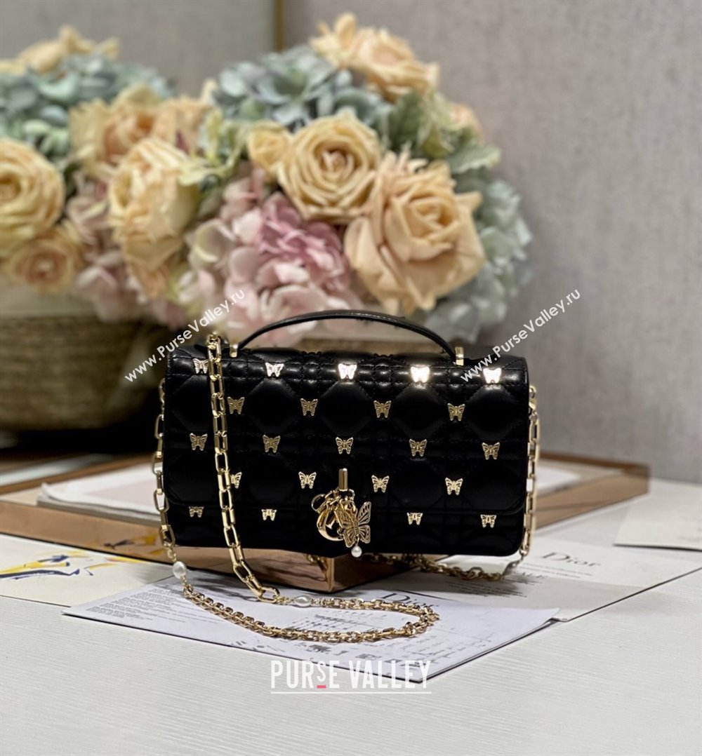 Dior Miss Dior Top Handle Bag with Gold-Finish Butterfly Studs Black 2024 (DMZ-241807)