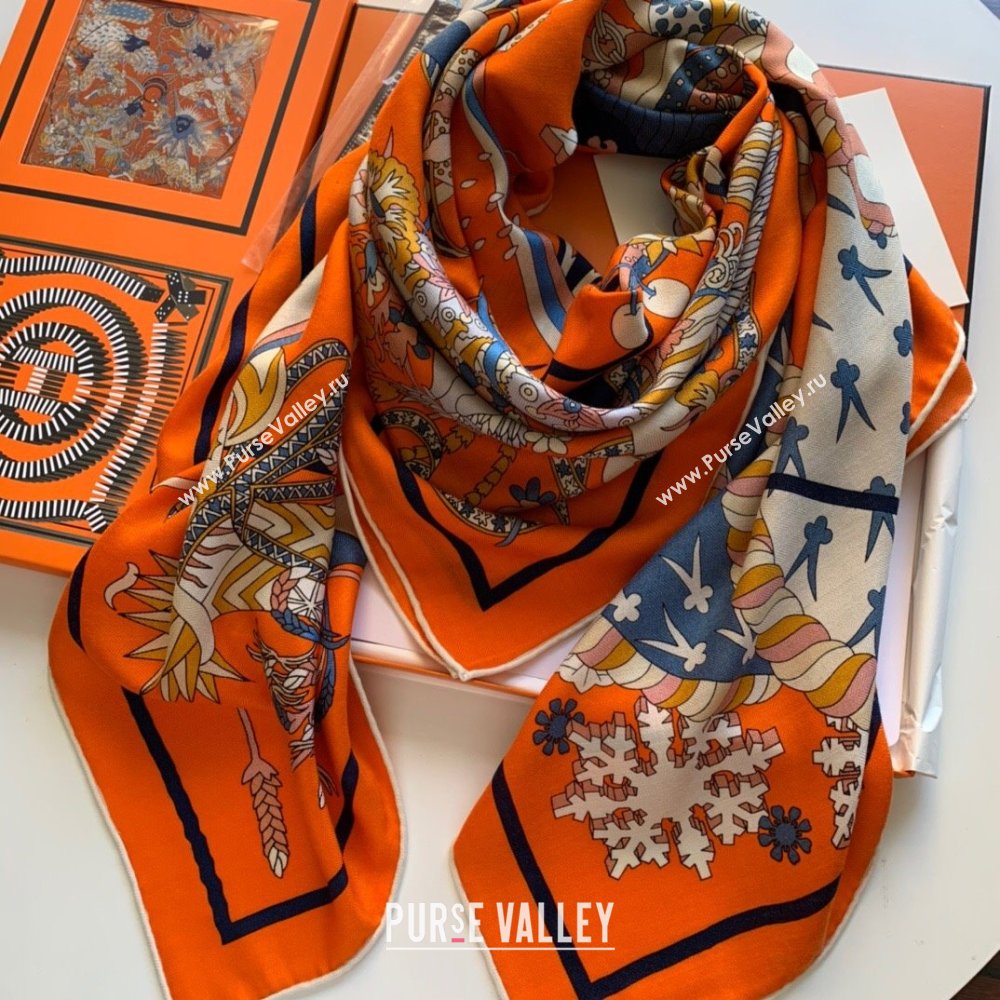 Hermes Cashmere Silk Sqaure Shawl Scarf 140cm H8607 Orange 2024 Top (WNS-24080607)