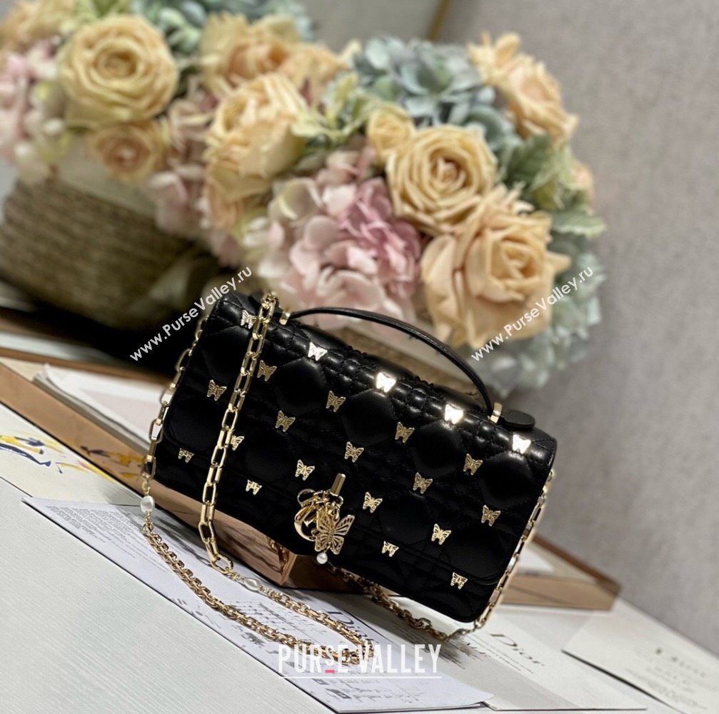 Dior Miss Dior Top Handle Bag with Gold-Finish Butterfly Studs Black 2024 (DMZ-241807)