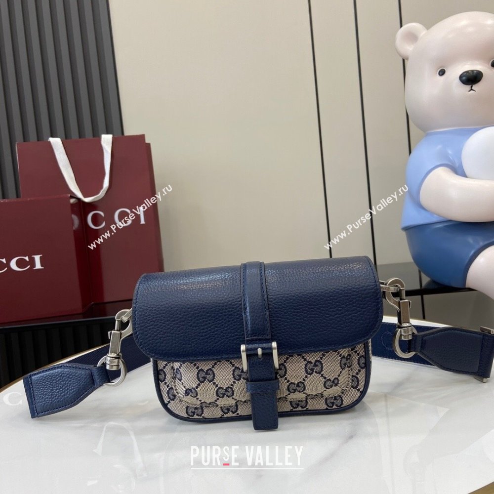 Gucci GG Super Mini Bag in Beige and Blue Original GG Canvas and Leather 795213 2024 (XLU-24093027)