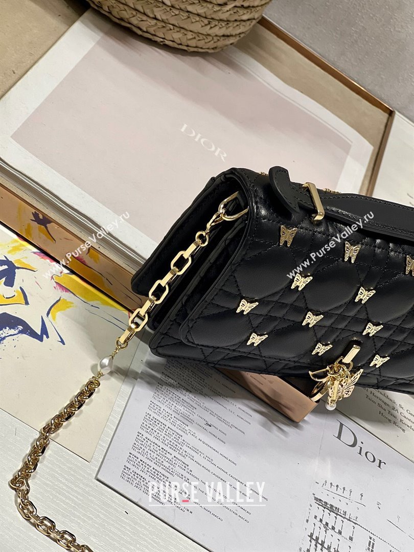 Dior Miss Dior Top Handle Bag with Gold-Finish Butterfly Studs Black 2024 (DMZ-241807)